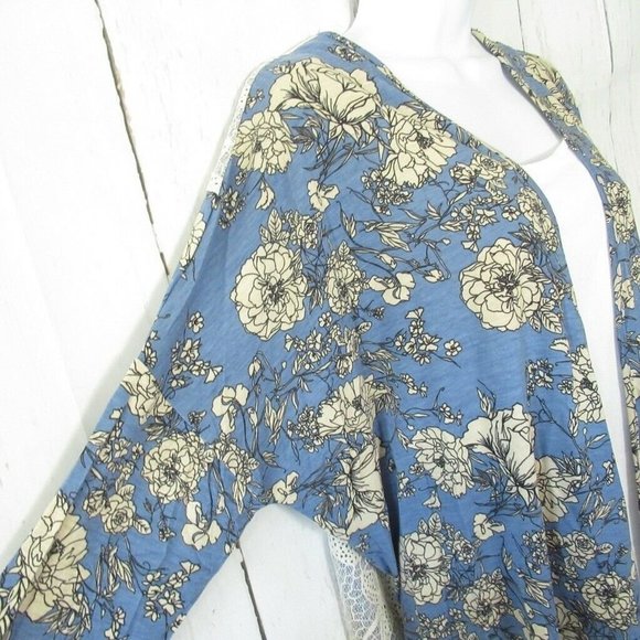 Entro Kimono Floral Lace Inset Cottage Granny Core Boho Cardigan - Picture 6 of 10
